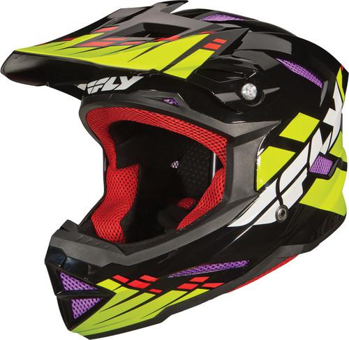 Fly racing default graphic motorcycle helmet black/lime/purple medium