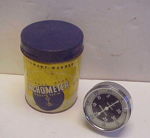 Vintage stewart-warner 757-w portable hand tachometer w tin can