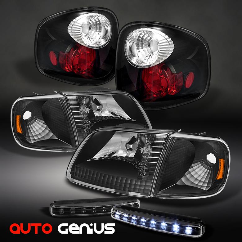 97-00 f150 flareside black headlights set + tail lights + daytime running lights