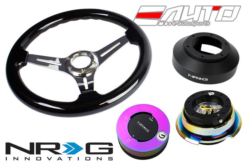 Nrg 330mm 2.5" d bk wood chrome steering wheel 141h hub 2.8 bkmc release lock mc