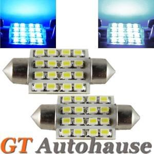 2x white 36mm festoon 16-smd led light bulbs de3425 6411 7456 6418 6413 6451 #18