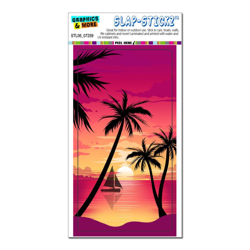 Beach sunset - palm tree sail boat vacation - slap-stickz™ bumper sticker