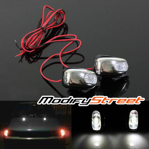 2 x universal fit white led chrome window windshield washer spray nozzle jet