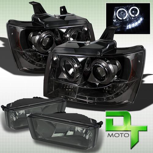 07-13 suburban avalanche tahoe smoked halo led projector headlights+smoke fog