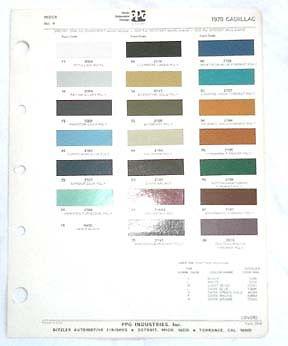 1970 cadillac ppg  color paint chip chart all models original 