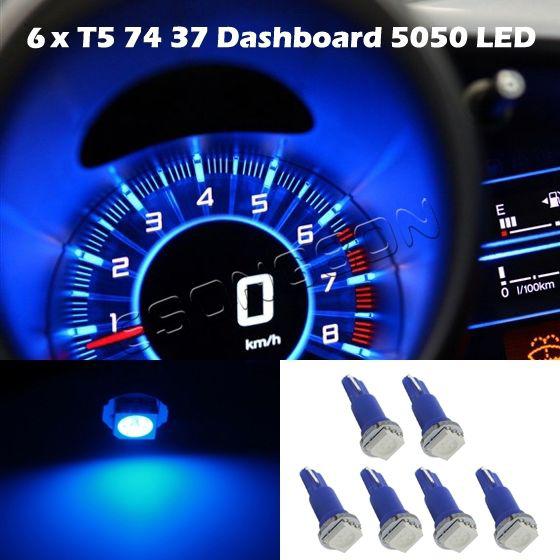 6x blue led bulbs t5 70 73 74 for instrument dashboard gauge speedo light