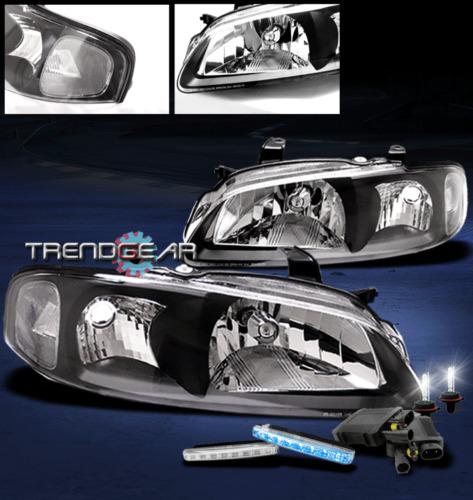 00-03 nissan sentra black crystal head lights+blue led drl+6000k hid gxe se-r xe