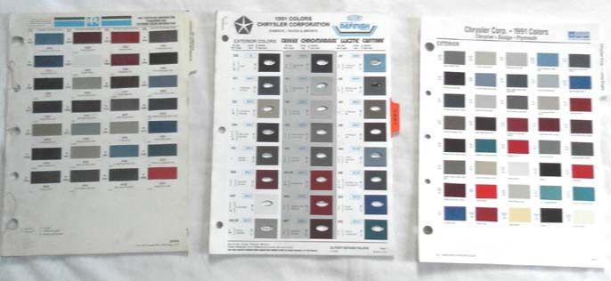 1991 chryler dodge plymouth mopar truck color paint chip charts all models