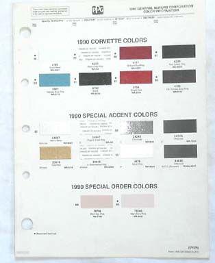 1990 chevrolet corvette  ppg color paint chip chart all models original 