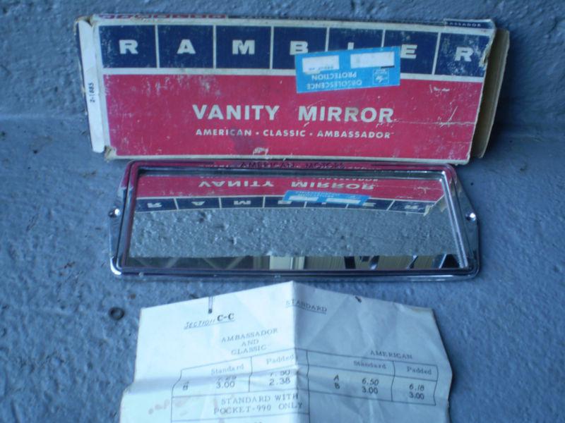 1960's rambler chrome vanity mirror in box nos american classic ambassador