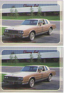 1981 chevy monte carlo baseball card sized cards - lot of 2 - must see !!