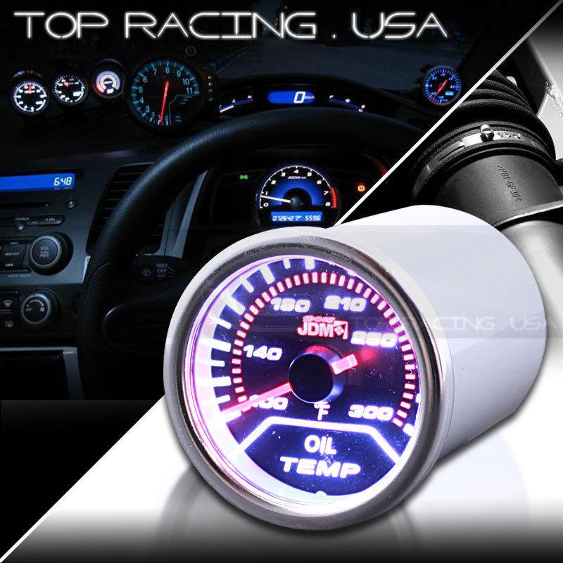 Jdm sport universal 2" 52mm oil temperature  white led smoke tint len gauge