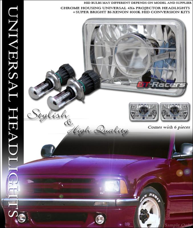 8000k hid bi-xenon 4x6 diamond chrome sealed beam projector headlights lh+rh gg