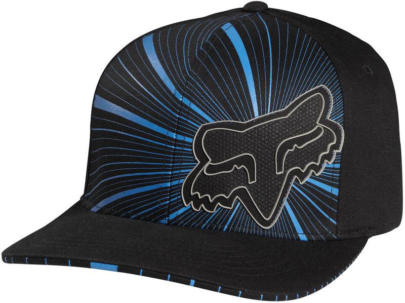 Fox indicator black fitted flexfit medium profile hat cap hats mx 2014 blue