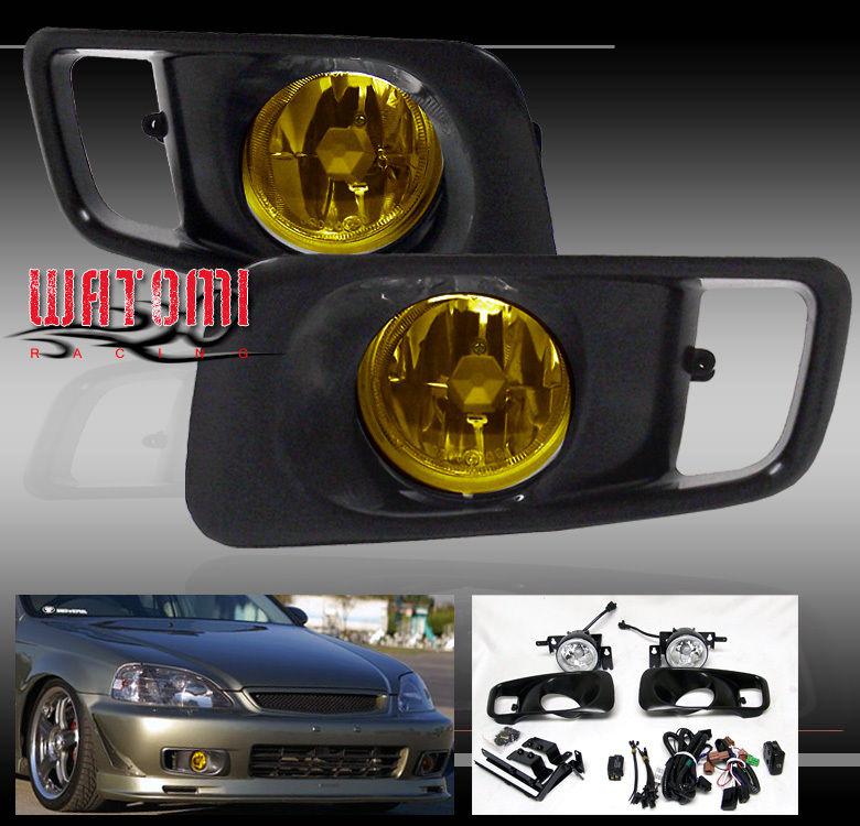 99 00 honda civic jdm yellow fog lights lamp+oem switch