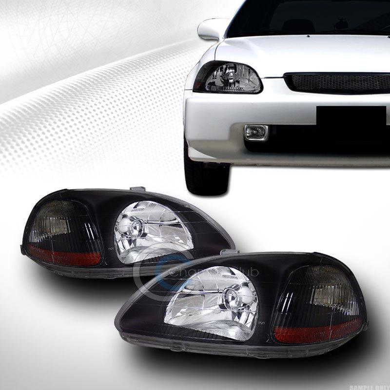 Jdm crystal black head lights lamps signal left+right amber dy 96-98 honda civic