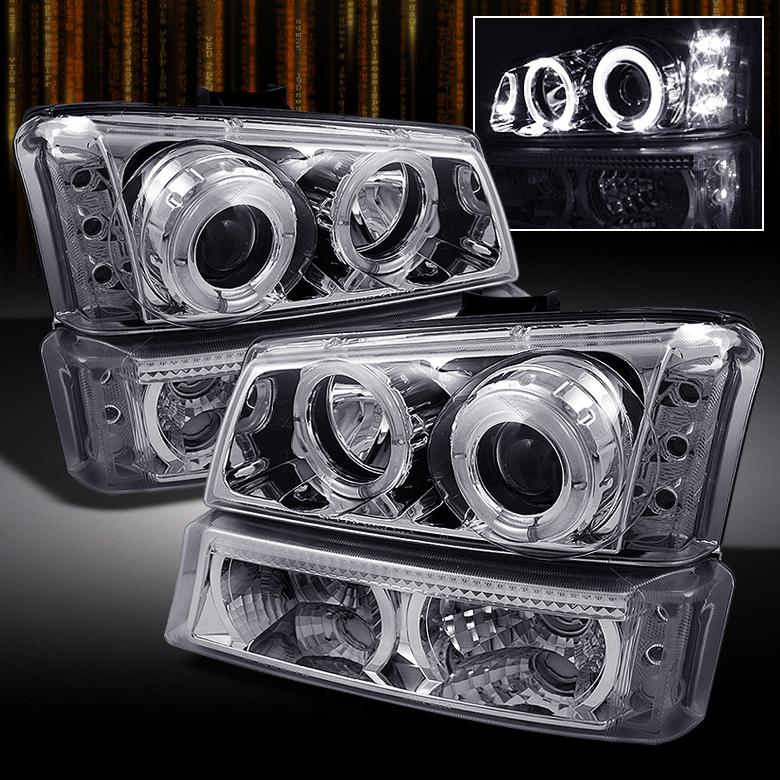 03-06 silverado avalanche halo projector headlights +led bumper signal lights