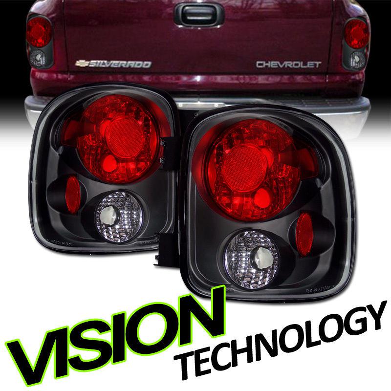 Pair 99-04 chevy silverado/gmc sierra stepside jdm blk altezza tail lights lamps