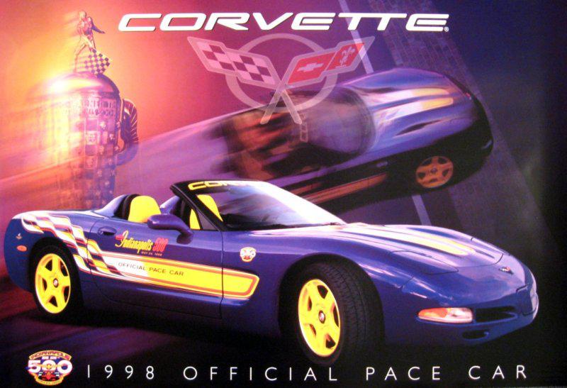 1998 chevy corvette pace car poster indianapolis 500, big 36 x 24" original c5  