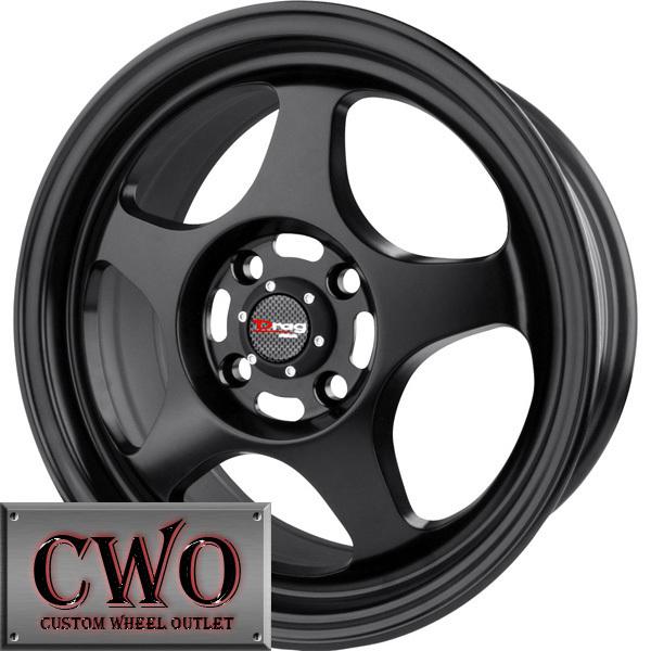 15 black drag dr-23 wheels rims 4x100 4 lug civic mini miata cobalt xb integra