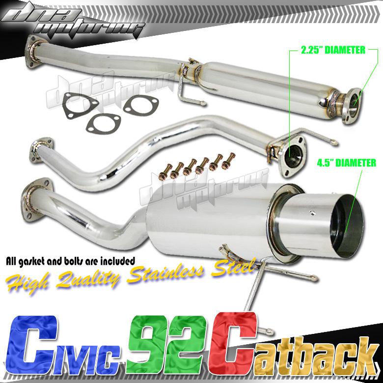 Honda civic 92-95 3-dr hatchback stainless steel catback exhaust system cat back