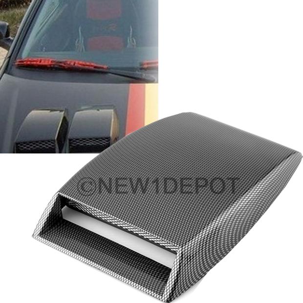  black carbon fiber look air scoop flow vent bonnet cover car roof hood decor