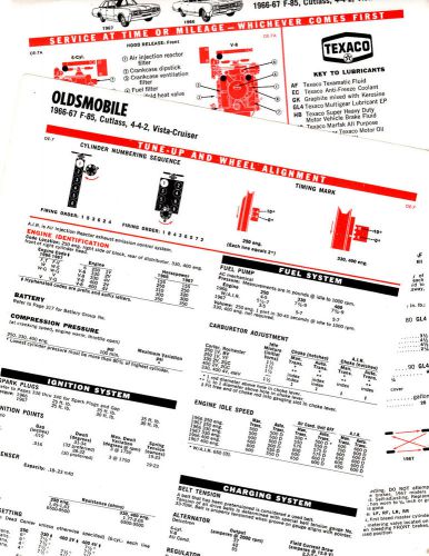 1966 1967 oldsmobile f85 cutlass 442 66 67 lubrication lube tune-up charts