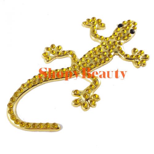 Faux rhinestone gecko car sticker emblem auto decal metal gold body 3.7&#034; golden