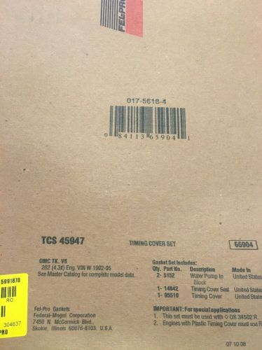 Felpro tcs 45947 timing cover gasket gmc truck v6 262 (4.3l) eng vin w 1992-95