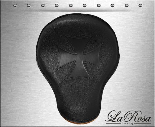 16&#034; larosa black leather tooled iron cross harley bobber rigid fxst solo seat