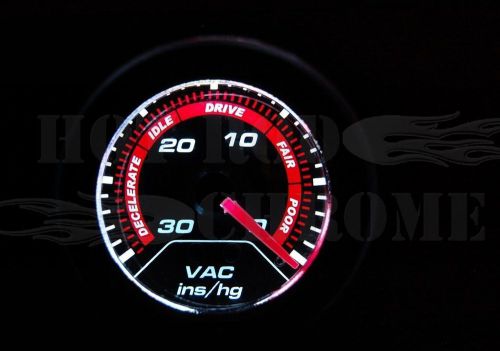 Smoke lens mechanical 2&#039;&#039; vacuum gauge with chrome bezel &amp; led lights