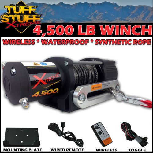 Tuff stuff 4500 lb utv / utility winch w/ wireless remote synthetic rope &amp; mount