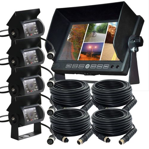 7&#034; split quad monitor 12v/24v+4x ir reversing ccd camera 4x 4pin 33ft cable kit