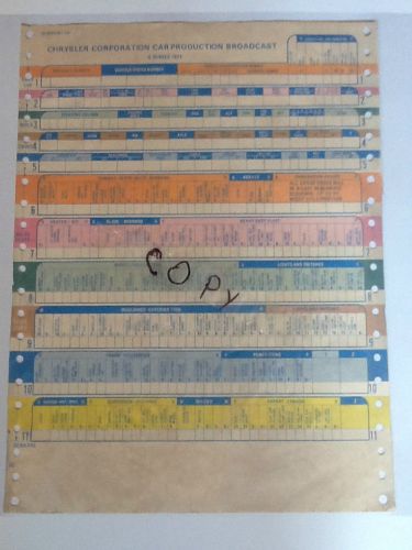 1971 build sheet broadcast blank copy super bee duster dart 300 monaco mopar