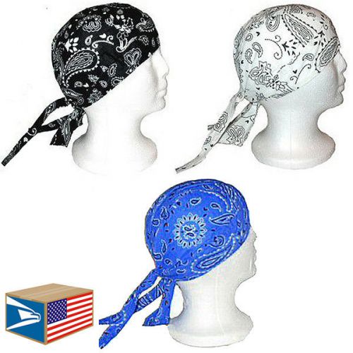 3 lot paisley colors skull cap motorcycle doo do du rag hat new bulk sale #e3447