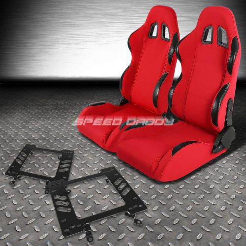 Pair type-4 reclining red pvc racing seat+bracket for 79-98 ford mustang