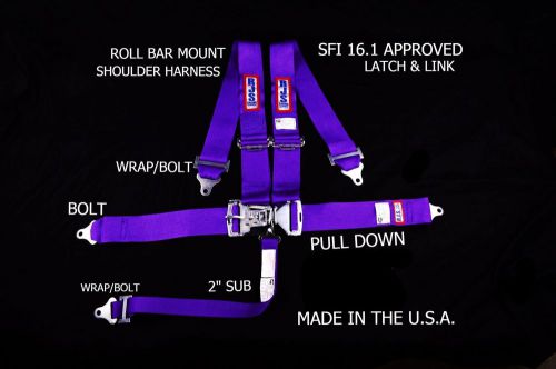 Rjs racing sfi 16.1 latch &amp; link roll bar mount harness purple 1127808