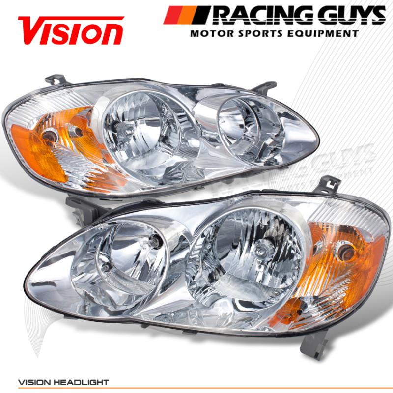 Headlights vision euro clear chrome amber reflector driver+passenger replacement