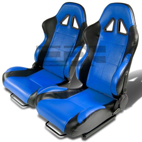 Blue and black polyvinyl full reclinable type-5 style racing seats pair+sliders