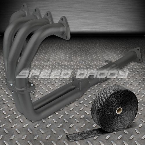 Black coated exhaust header+bolt/gasket for 92-96 honda prelude h22a1+heat wrap