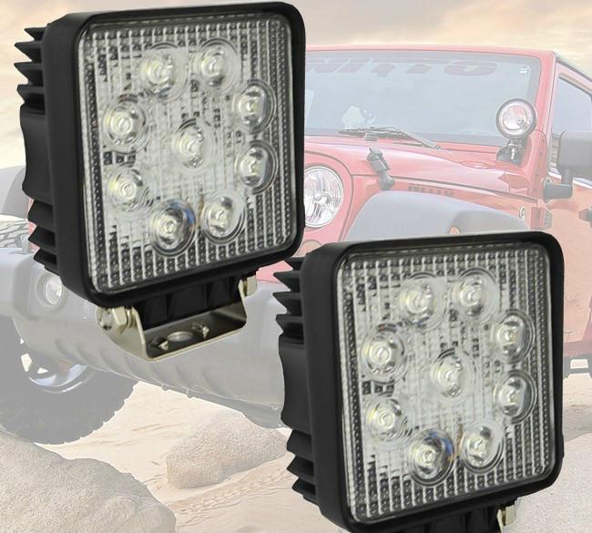  2 x 27w led work lights atv utv jeep 4wd offroad boats high power square 2160lm