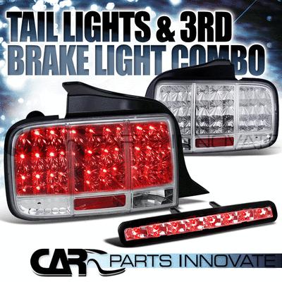 2005-2009 ford mustang chrome sequential led tail lights+3rd brake lamp