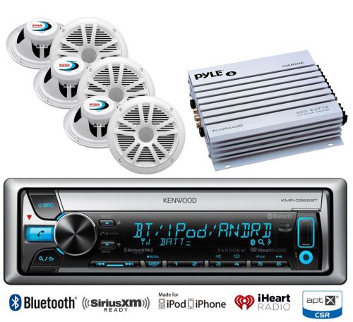 400w amplifier, kenwood bluetooth usb cd ipod marine radio,6 white 6.5&#034; speakers