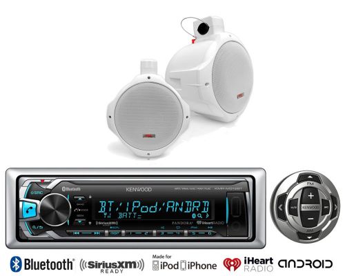 White marine 6.5&#034;wakeboard speakers,kenwood bluetooth usb aux radio/wired remote