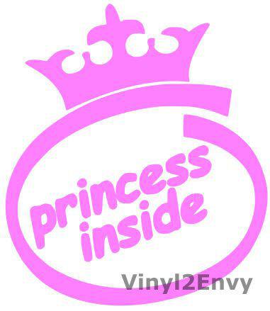 Princess inside with crown large vinyl car decal - pink