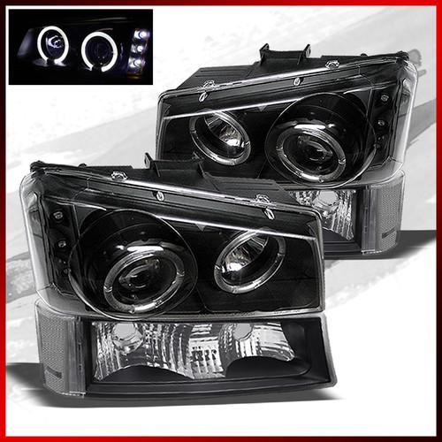 03-06 silverado/avalanche black projector headlights + bumper light (clear refl)