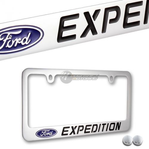 Ford expedition chrome brass metal license plate frame  w/ screw caps new!!