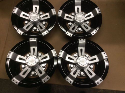 Golf cart stock 8 inch wheel covers set of 4 deep dish black n silver