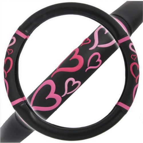 Steering wheel cover - car truck suv - universal fit - pink hearts