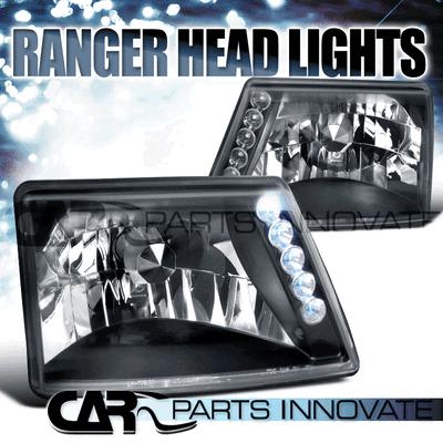 Ford 98-00 ranger crystal black headlights w/ led daytime running lamp